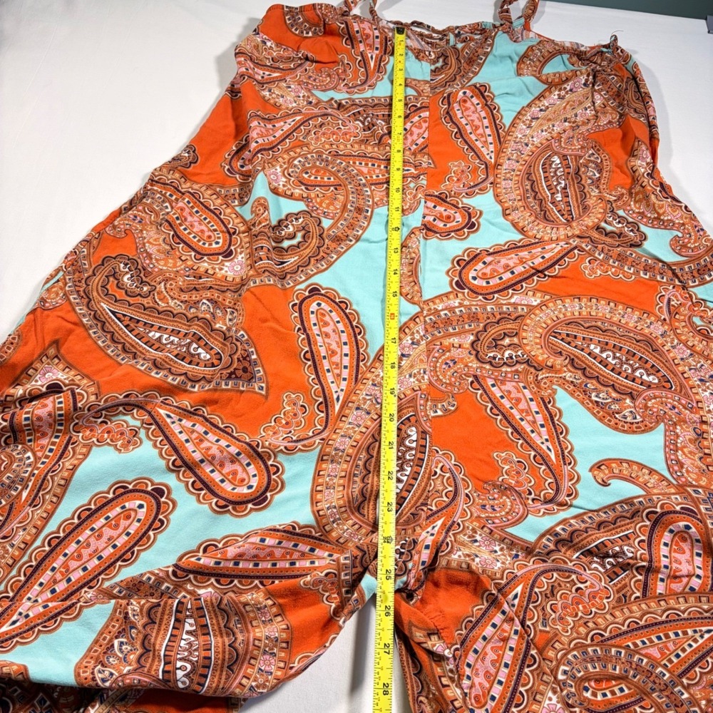 Ivy Street Womens Paisley Harem Jumpsuit Orange Turquoise Boho Wide Leg Large - Picture 12 of 12